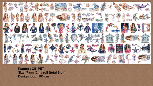 Coastal Memories Beach Romantic Ocean Fashion Pet Tape Journal Stickers Craft Supplies Planner Supplies for Creative Projects