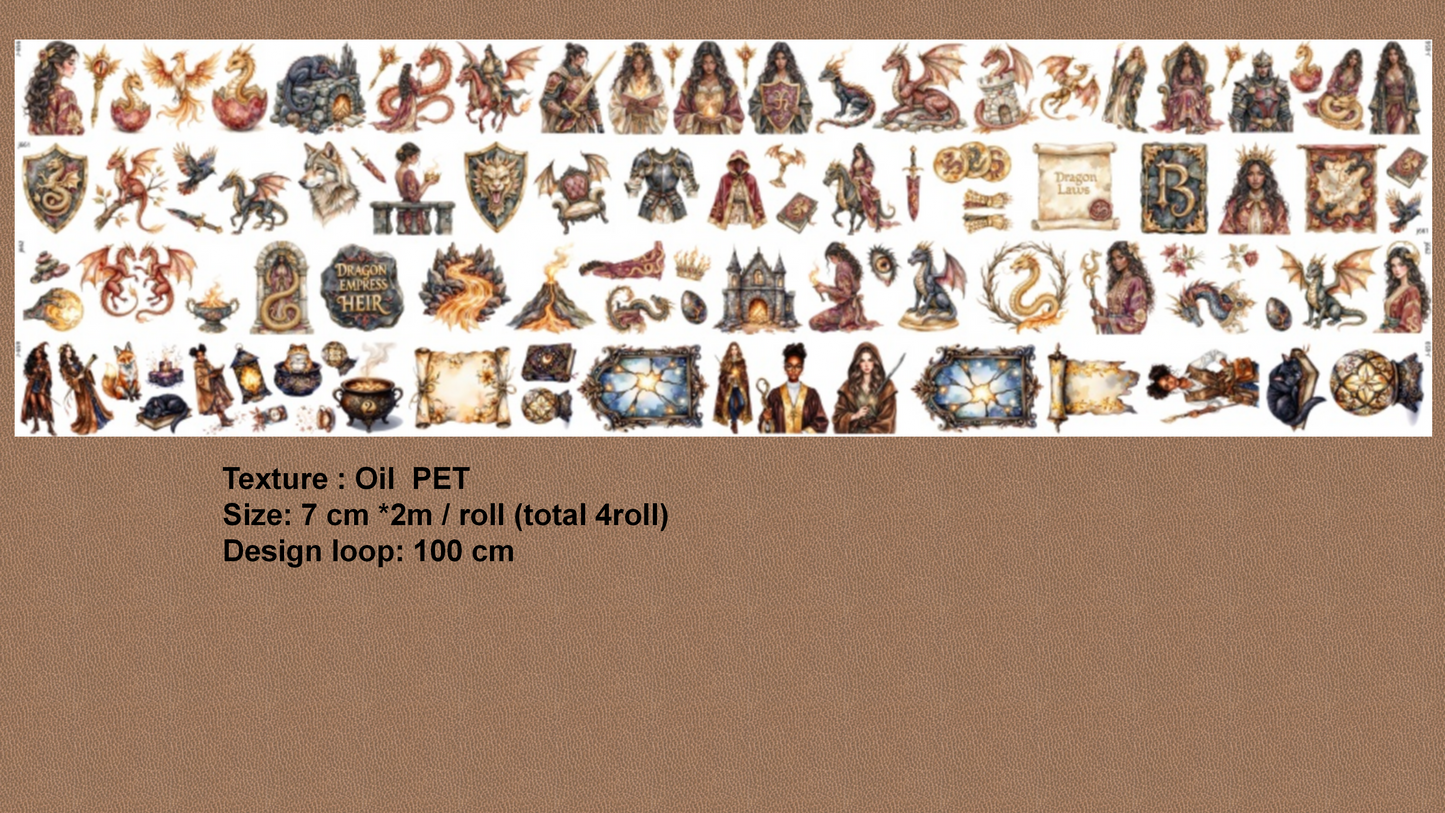 Celestial Dragon Medieval Magic Mystery Lady Pet Tape Journal Stickers Craft Supplies Planner Supplies for Creative Projects