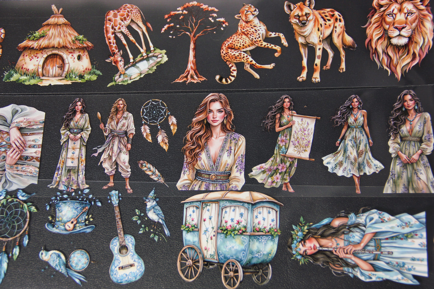 Exotic Charm Boho Africa West Lady & Nature Pet Tape Journal Stickers for Creative Projects Planner Supplies Craft Supplies