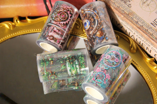 Steampunk Gears Vintage Elements Colorful Pet Tape Journal Stickers for Creative Projects Planner Supplies Craft Supplies