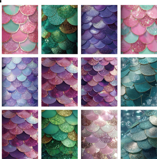 X24 Bokeh Mermaid Scales PET background sticker junk journal, scrapbooking,bullet journal, card making 1pack 24 pcs (pattern size 6.4*8.7 cm)