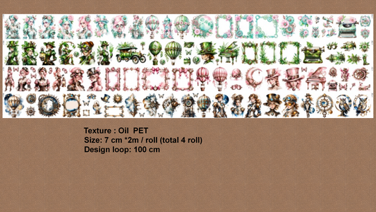 Steampunk Gears Vintage Elements Colorful Pet Tape Journal Stickers for Creative Projects Planner Supplies Craft Supplies