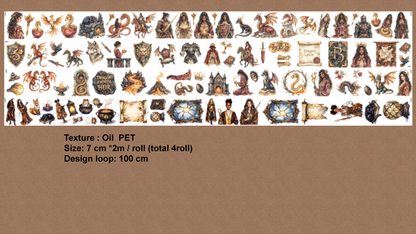 Celestial Dragon Medieval Magic Mystery Lady Pet Tape Journal Stickers Craft Supplies Planner Supplies for Creative Projects