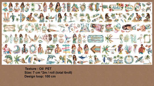 Summer Beach Tropical Island Seaside Travel Pet Tape Journal Stickers for Creative Projects Planner Supplies with Fun Designs