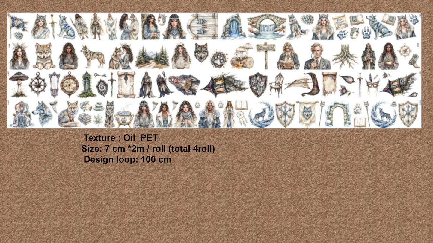 Winter Wolf Witch Journal Stickers Wolf Queen Fantasy Women Pet Tape Craft Supplies Planner for Creative Projects