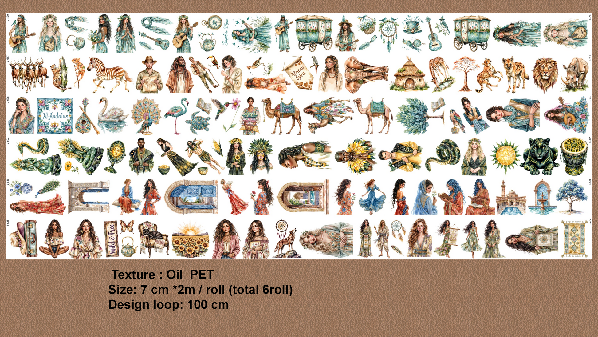 Exotic Charm Boho Africa West Lady & Nature Pet Tape Journal Stickers for Creative Projects Planner Supplies Craft Supplies