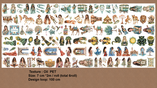 Exotic Charm Boho Africa West Lady & Nature Pet Tape Journal Stickers for Creative Projects Planner Supplies Craft Supplies