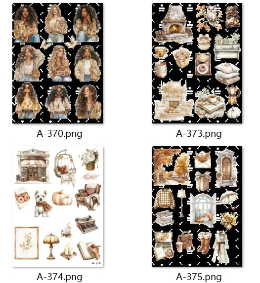 A370-A375 embossed sticker A set