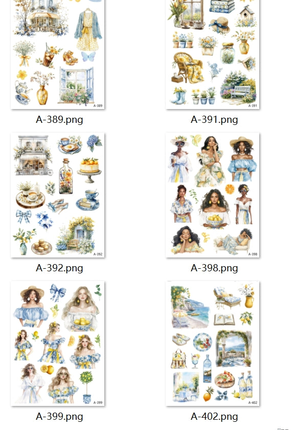 A389-A402 embossed sticker A set