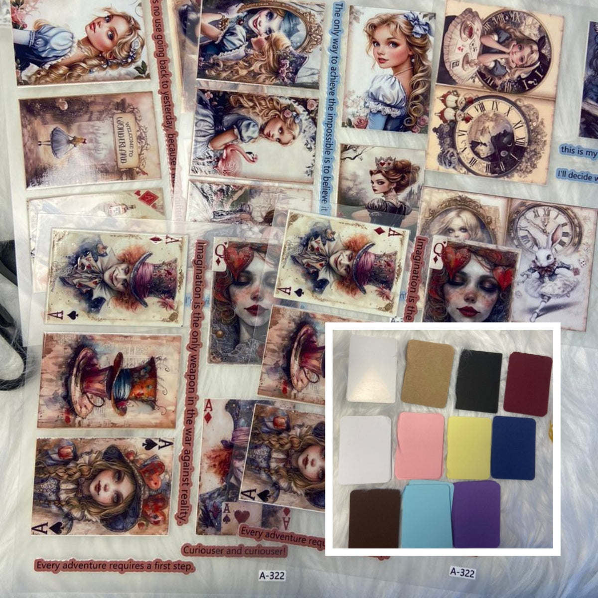 Alice cards embossed sticker bundle