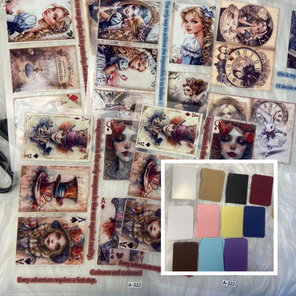 Alice cards embossed sticker bundle