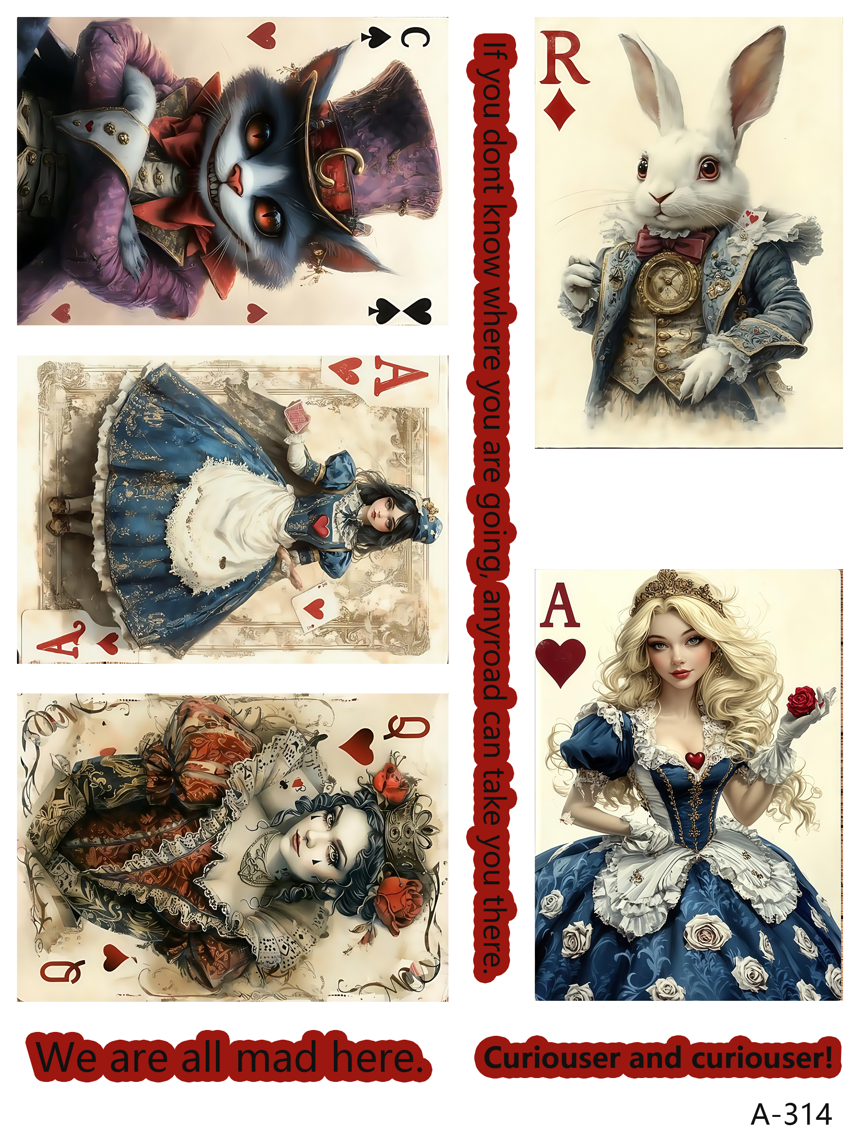 Alice cards embossed sticker bundle