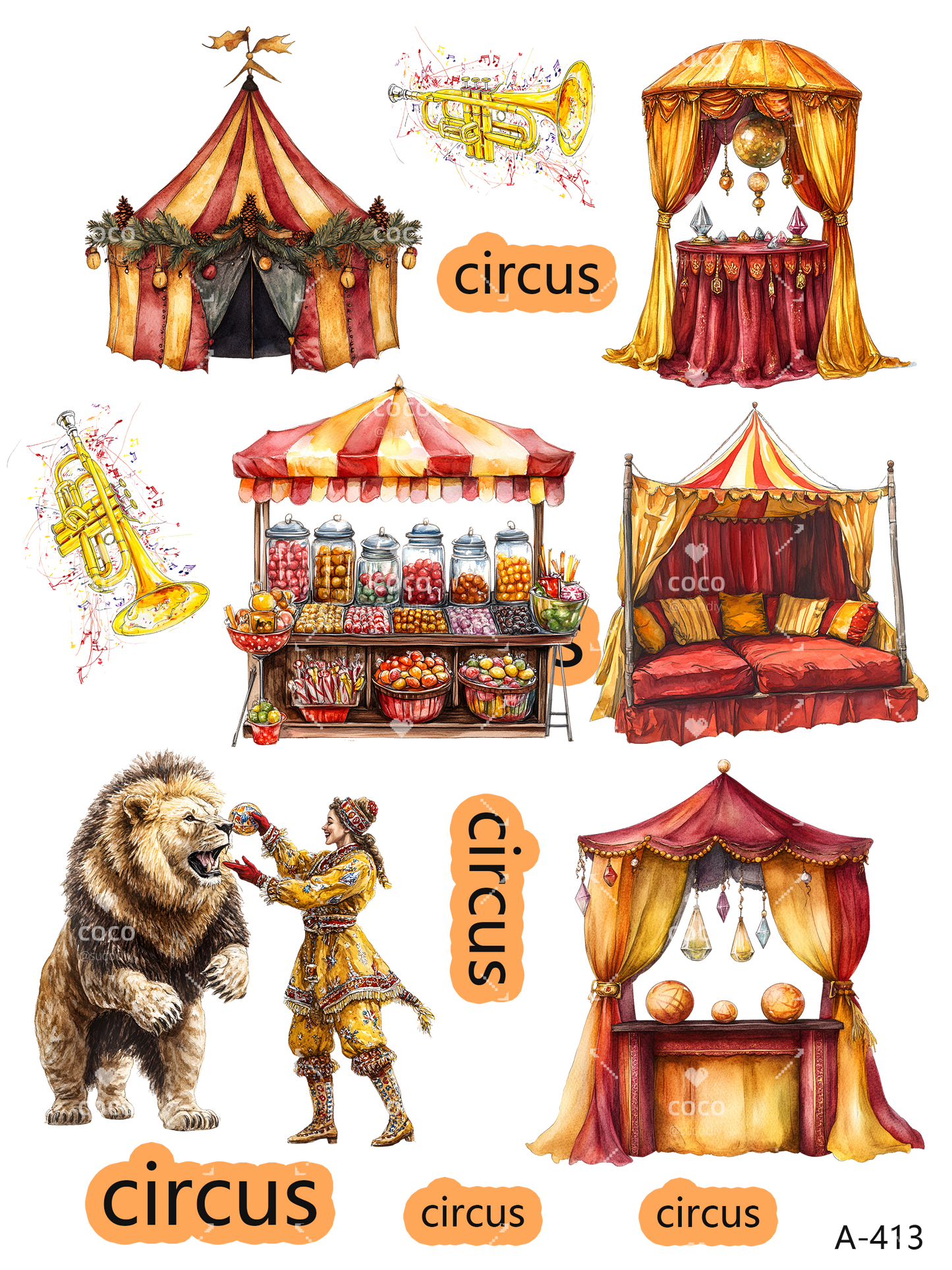 A412-A422 embossed sticker A413 embossed sticker