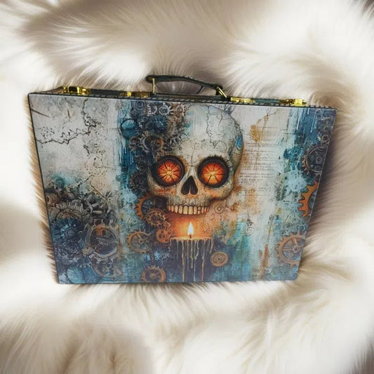 Steampunk skull suitcase