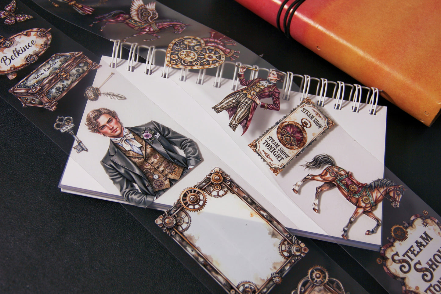 Steampunk Circus Ballroom Soiree Joker Pet Tape Journal Stickers Craft Supplies Planner for Creative Projects Unique Theme