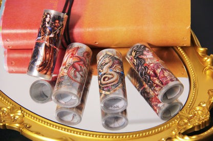 Celestial Dragon Medieval Magic Mystery Lady Pet Tape Journal Stickers Craft Supplies Planner Supplies for Creative Projects