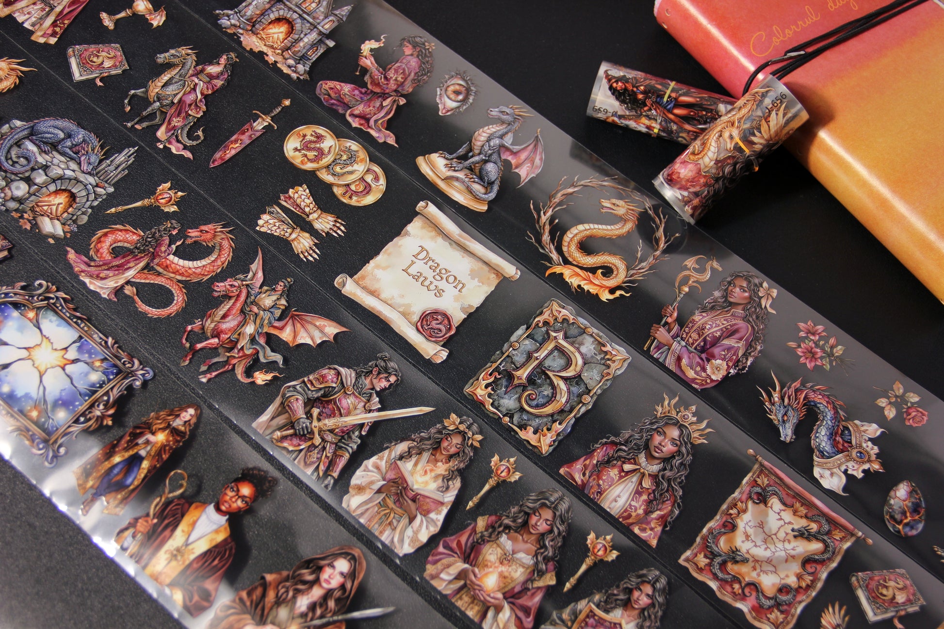 Celestial Dragon Medieval Magic Mystery Lady Pet Tape Journal Stickers Craft Supplies Planner Supplies for Creative Projects