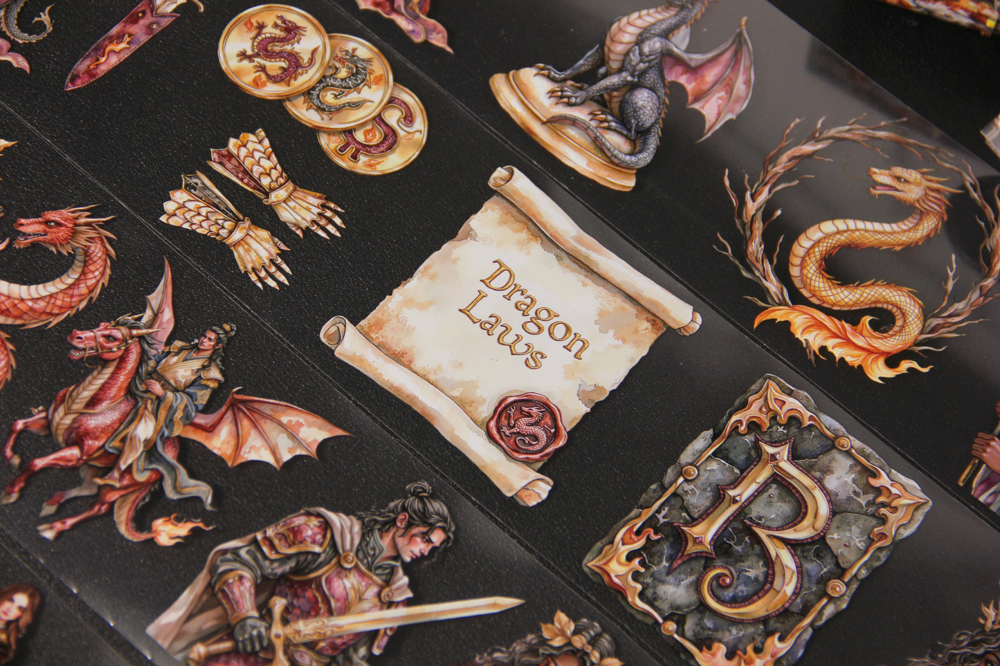 Celestial Dragon Medieval Magic Mystery Lady Pet Tape Journal Stickers Craft Supplies Planner Supplies for Creative Projects