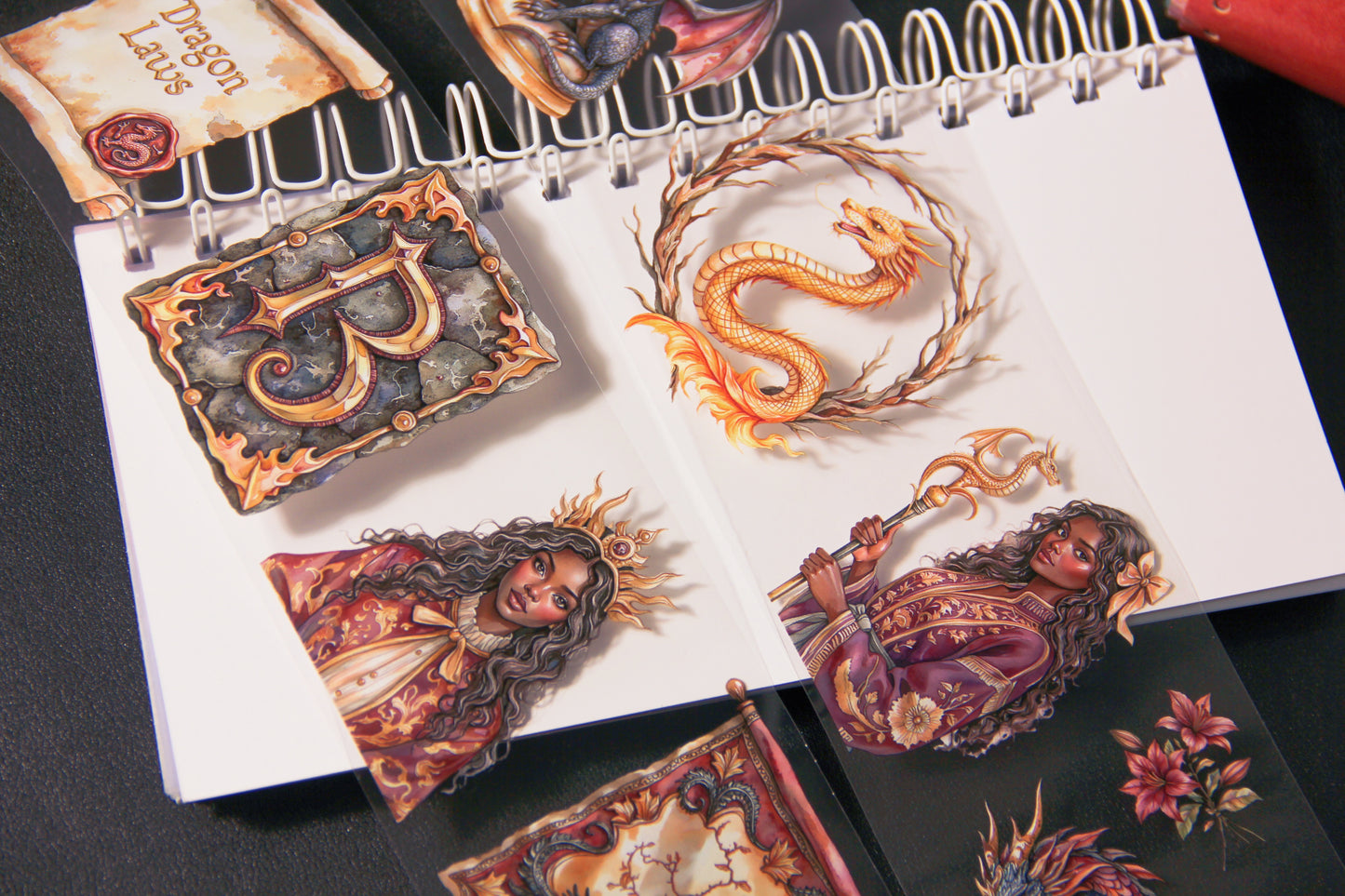 Celestial Dragon Medieval Magic Mystery Lady Pet Tape Journal Stickers Craft Supplies Planner Supplies for Creative Projects