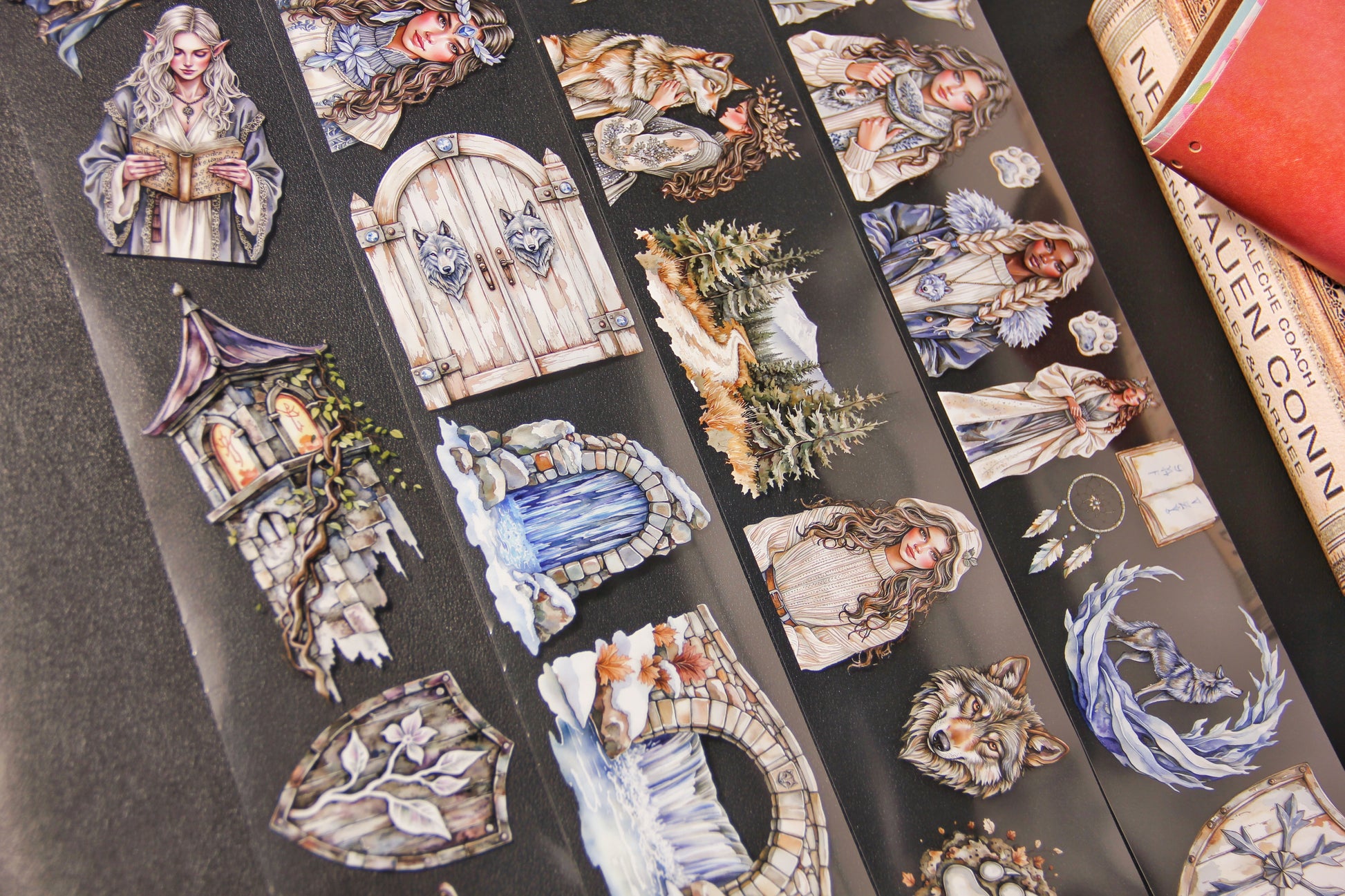 Winter Wolf Witch Journal Stickers Wolf Queen Fantasy Women Pet Tape Craft Supplies Planner for Creative Projects