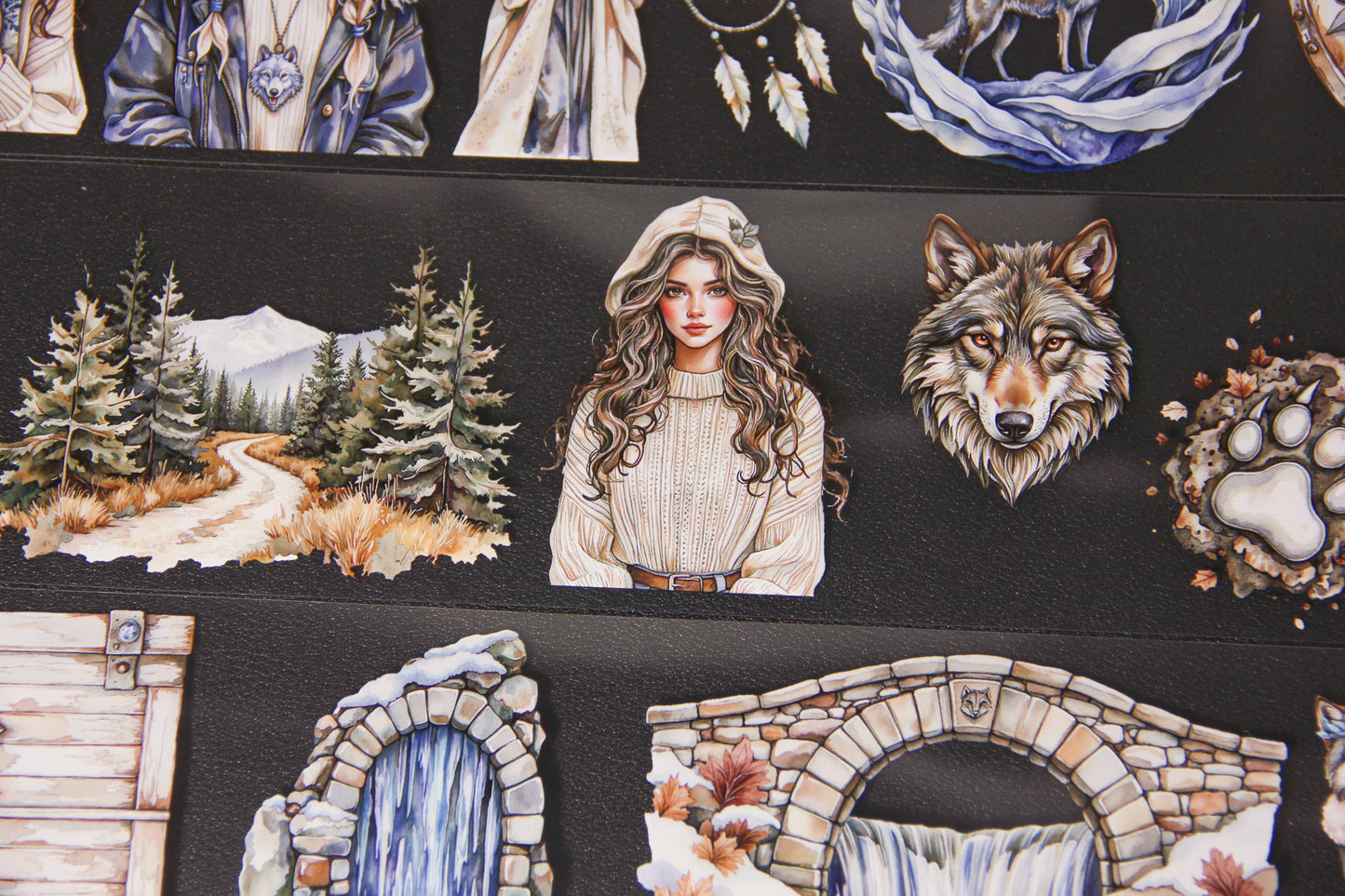 Winter Wolf Witch Journal Stickers Wolf Queen Fantasy Women Pet Tape Craft Supplies Planner for Creative Projects