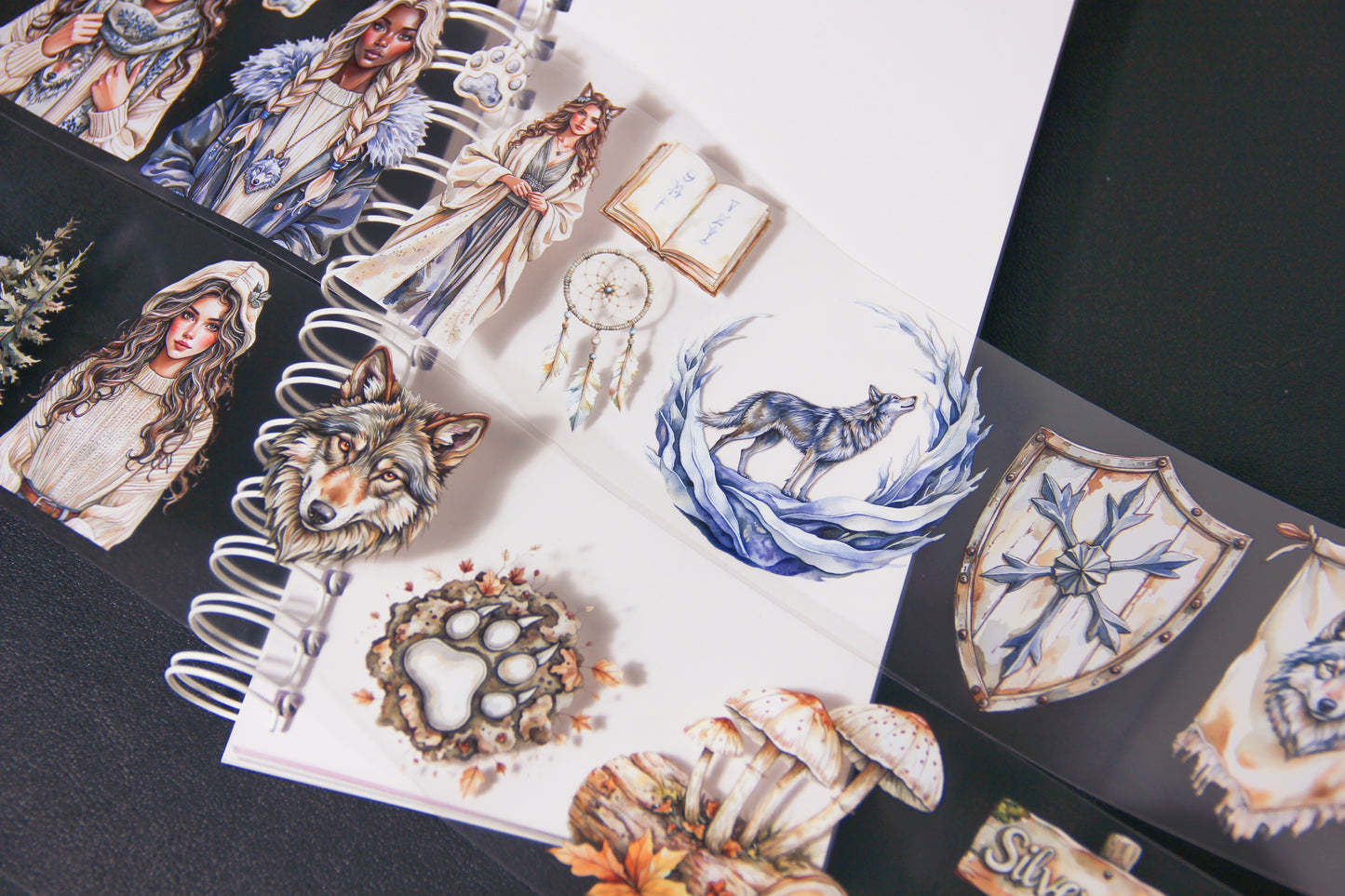 Winter Wolf Witch Journal Stickers Wolf Queen Fantasy Women Pet Tape Craft Supplies Planner for Creative Projects