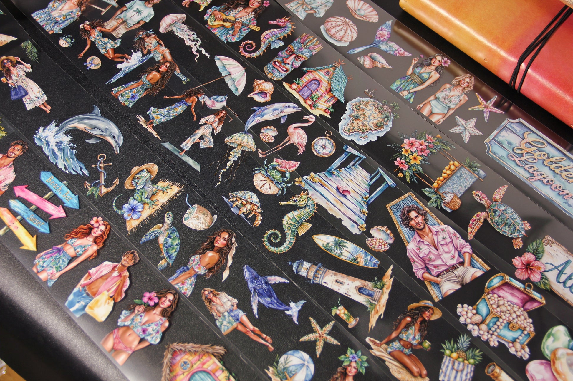 Summer Beach Tropical Island Seaside Travel Pet Tape Journal Stickers for Creative Projects Planner Supplies with Fun Designs