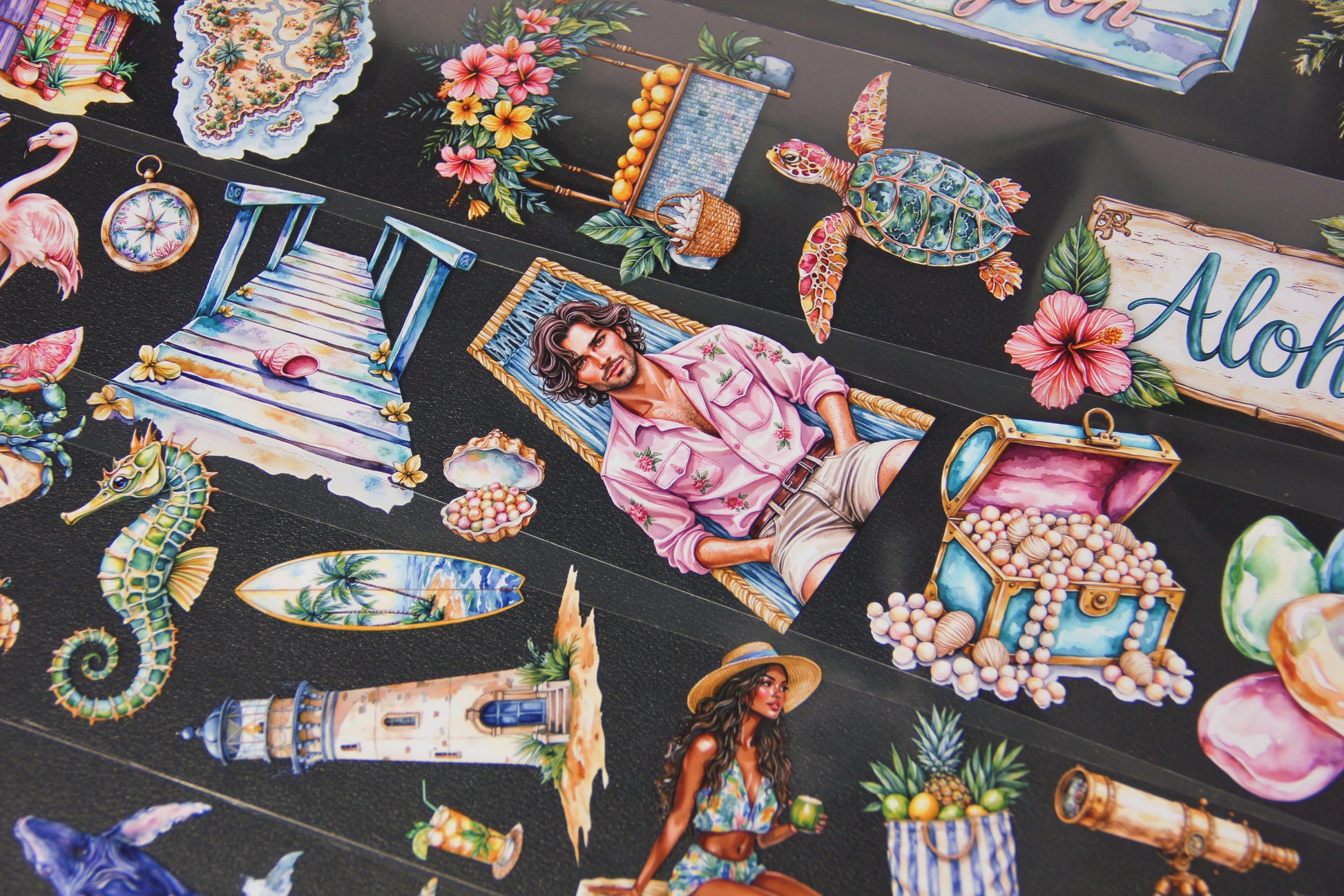 Summer Beach Tropical Island Seaside Travel Pet Tape Journal Stickers for Creative Projects Planner Supplies with Fun Designs