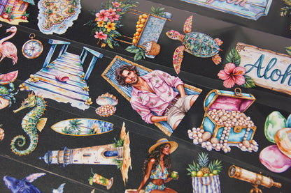 Summer Beach Tropical Island Seaside Travel Pet Tape Journal Stickers for Creative Projects Planner Supplies with Fun Designs