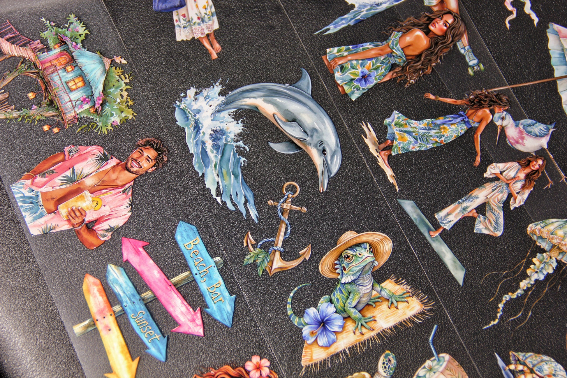 Summer Beach Tropical Island Seaside Travel Pet Tape Journal Stickers for Creative Projects Planner Supplies with Fun Designs