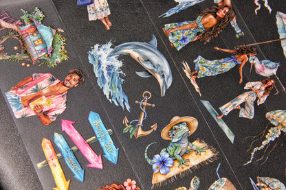 Summer Beach Tropical Island Seaside Travel Pet Tape Journal Stickers for Creative Projects Planner Supplies with Fun Designs