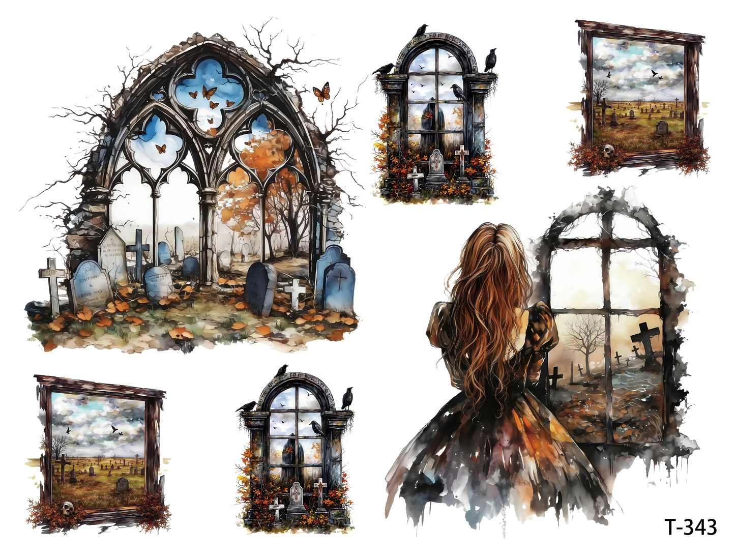 T341-T350 3D pre-cut embossed sticker 1pcs(4.92*3.74 inch) T343