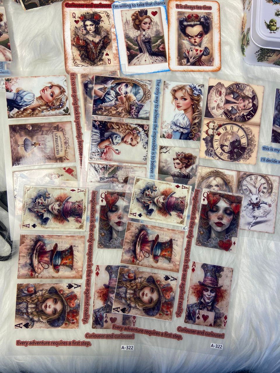 Alice cards embossed sticker bundle