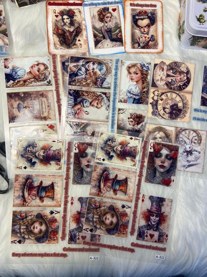 Alice cards embossed sticker bundle