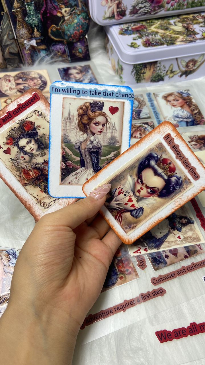 Alice cards embossed sticker bundle