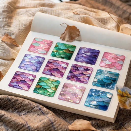 X24 Bokeh Mermaid Scales PET background sticker junk journal, scrapbooking,bullet journal, card making 1pack 24 pcs (pattern size 6.4*8.7 cm)